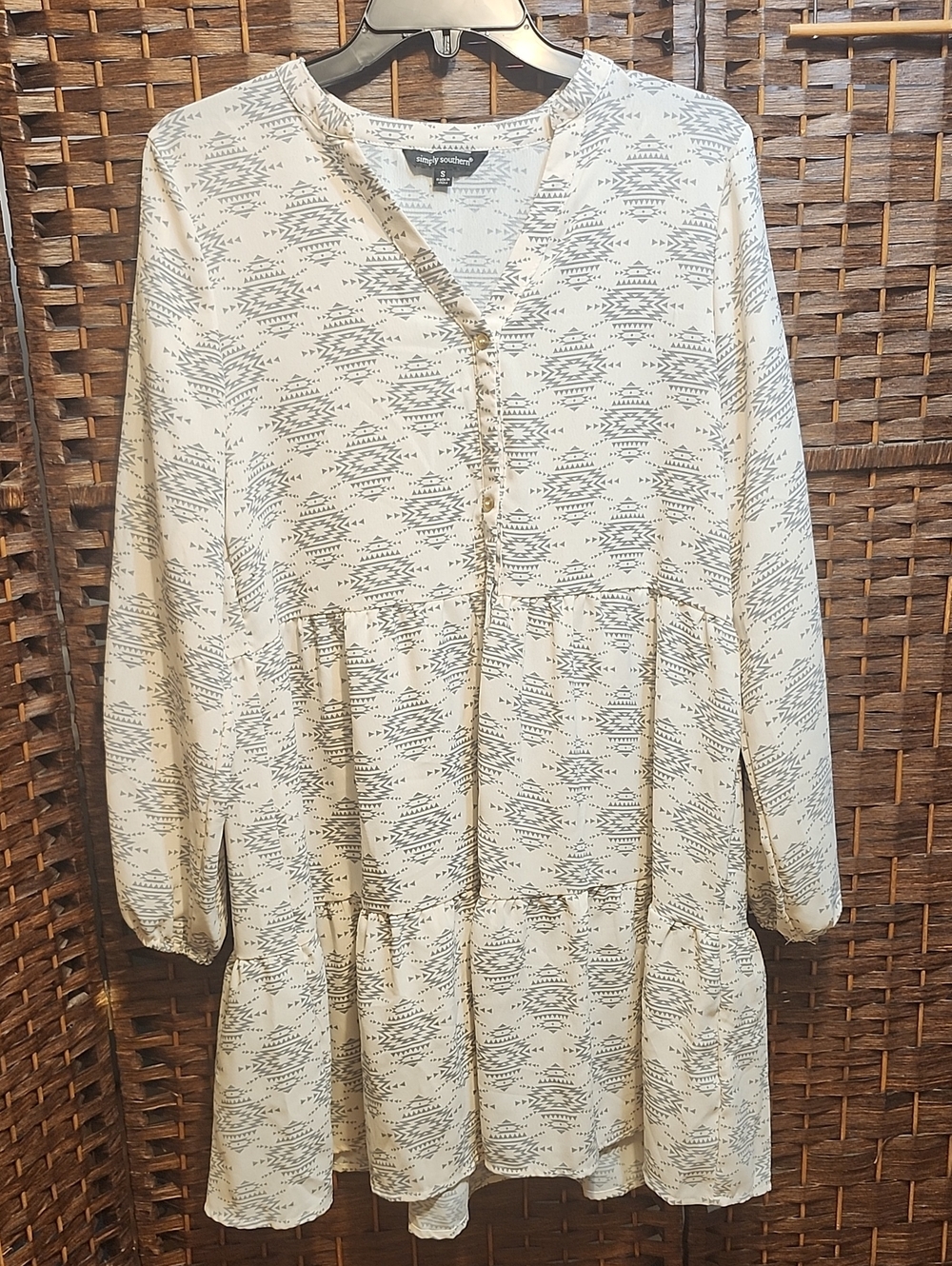 Simply Southern Cream Dress with Gray Geometric Print